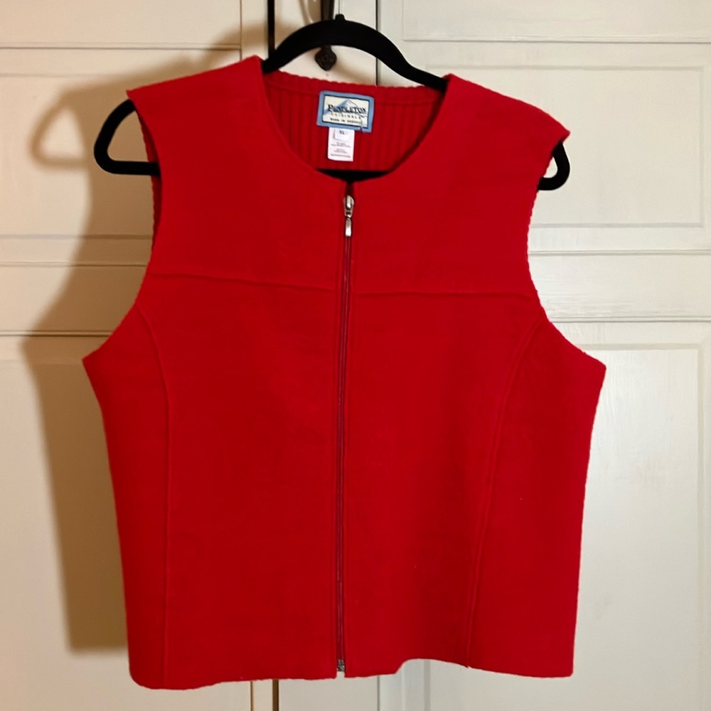 Vintage Pendleton Red Merino Wool Zip Up Vest Size XL EUC